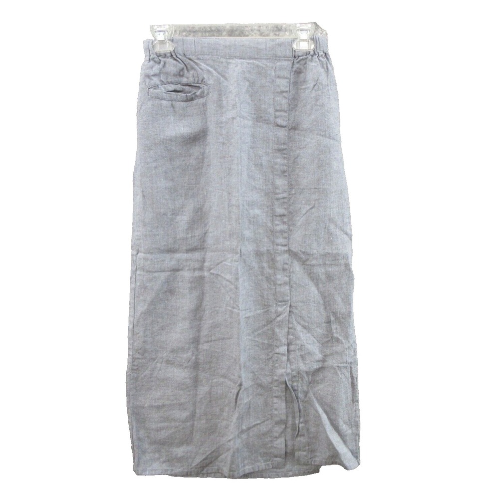 FLAX Designs Skirt XS Linen Maxi Pull-On Elastic Waist Vent Slit And Pocket New